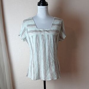 Columbia Mint and Brown Striped Square Neck Blouse